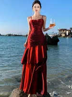 Elegant Ruffle Womens Dresses Sexy Spaghetti Strap Evening Birthday Party Dress Wedding Prom Vestidos Long Robe Female Clothing 1