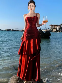 Elegant Ruffle Womens Dresses Sexy Spaghetti Strap Evening Birthday Party Dress Wedding Prom Vestidos Long Robe Female Clothing 1