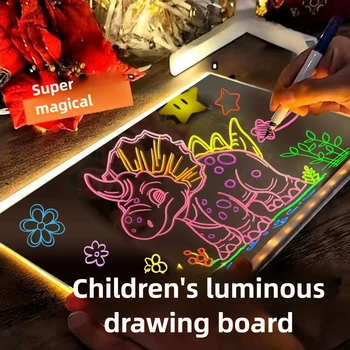 Tavolo da disegno a LED Wordpad luminoso Lavagna acrilica fai-da-te con penne colorate Lavagna per appunti a LED Lavagna giocattolo da disegno per bambini con luce notturna