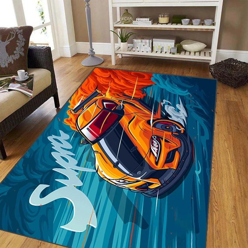 Cool Racing Car Pattern Non-Slip Area Rug