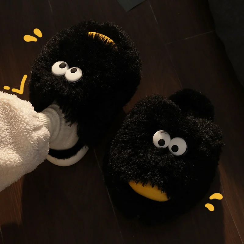 Funny Cotton Slippers Male Winter Plush Couple Warm Indoor Household Thick Sole Cute Slippers Female Winter Slipper