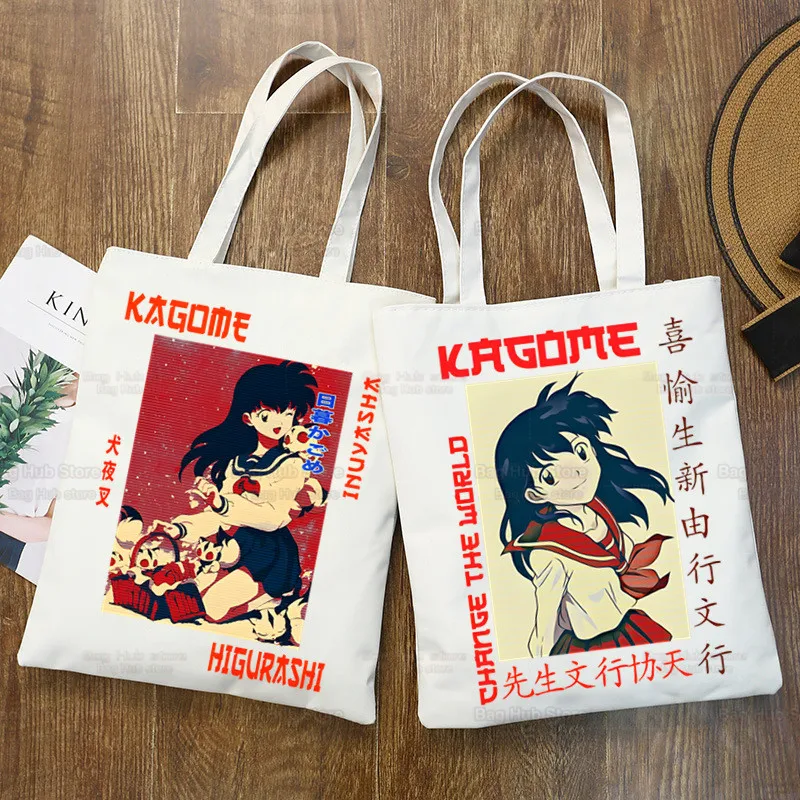 

Феодальная аниме сумка для покупок Inuyasha, оригинальная белая унисекс сумка для покупок Sesshoumaru Kagome Higurashi, модные дорожные холщовые сумки