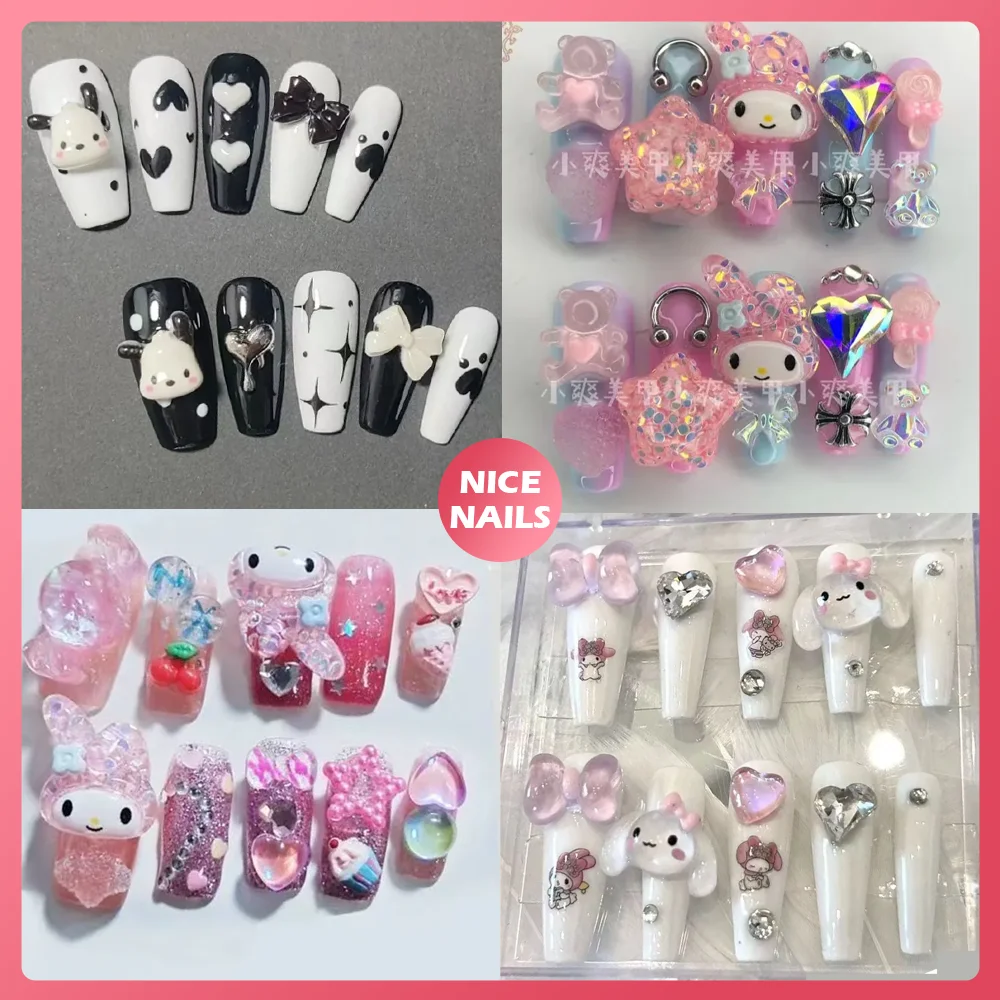 

Cute Creative Design False Nails Mymelody Kuromi Cinnamoroll 3D Cartoon Handmade Wearable Girl False Nail A Gift for A Friend