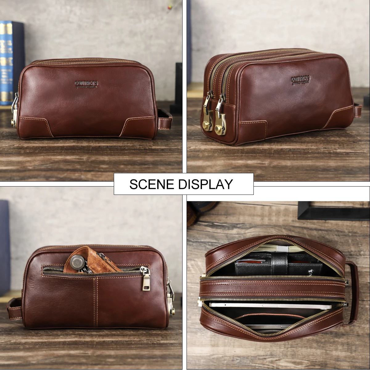Genuine Leather Men Travel Cosmetic Bag Password Designer Portsble Toiletries Kit Organizer Makeup Wash Pouch Large Capacity 3