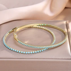 Elegant Blue Turquoise Zircon Bracelet - Shiny CZ Tennis Bangle (Blue Set)