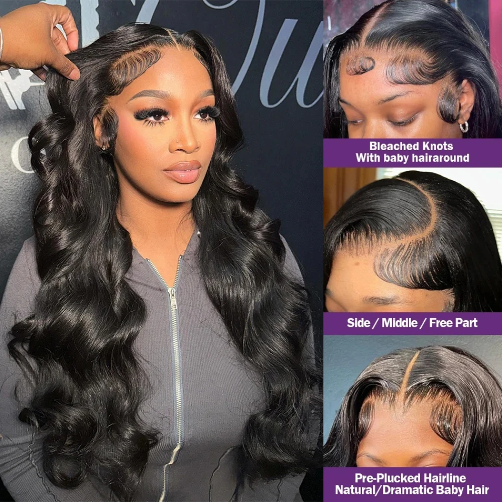 200% Dichte Natürliche Body Wave Perücke Lange 13x6 HD Transparente Lace Frontal Perücke Brasilianisches Vorgezupftes Remy Echthaar für Frauen – Detail 3
