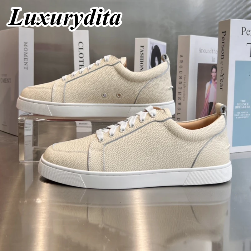 

LUXURYDITA Дизайнерские мужские повседневные кроссовки из натуральной кожи с красной подошвой роскошные женские теннисные туфли 35-47 модные Лоферы унисекс HJ664