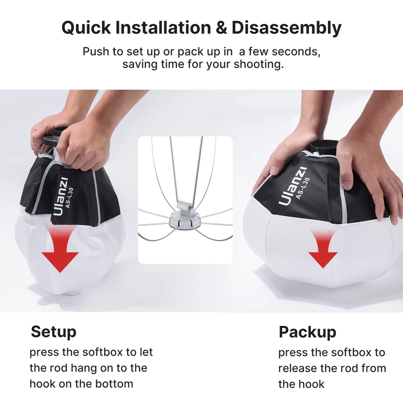 Ulanzi AS-L30 30cm Lantern Bowens Mount Softbox Photography Softbox Portable Softbox with Mini Bowens Mount Quick Release Ball Diffuser Light Modifier For Ulanzi LT028 LT005 COB