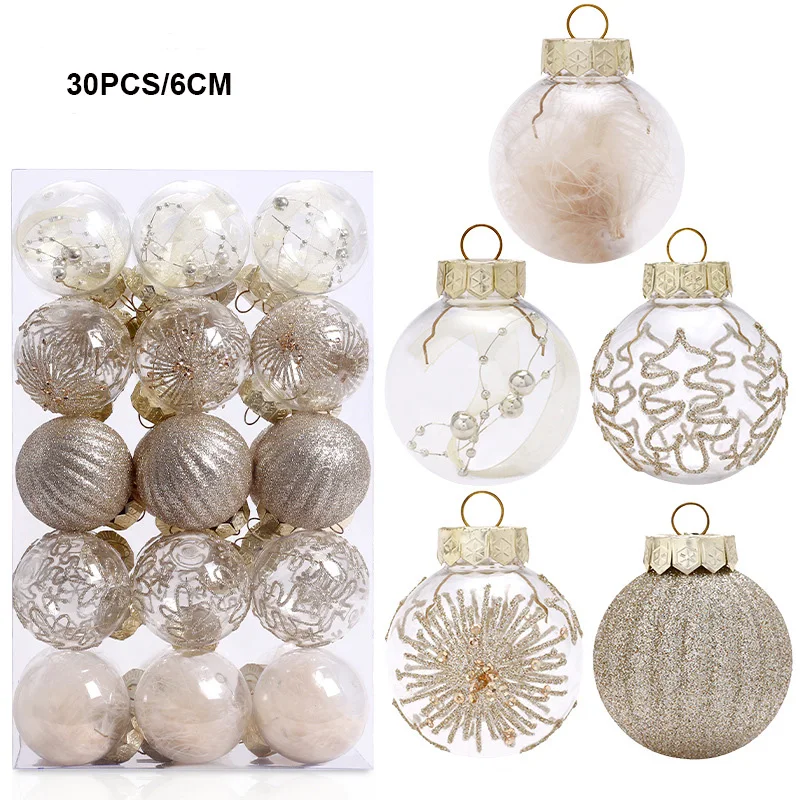 

30pcs Christmas Ball Gold Red White Silver 6cm Baubles Christmas Tree Hanging Pendent Ornaments Decoration for 2024 Noel Navidad