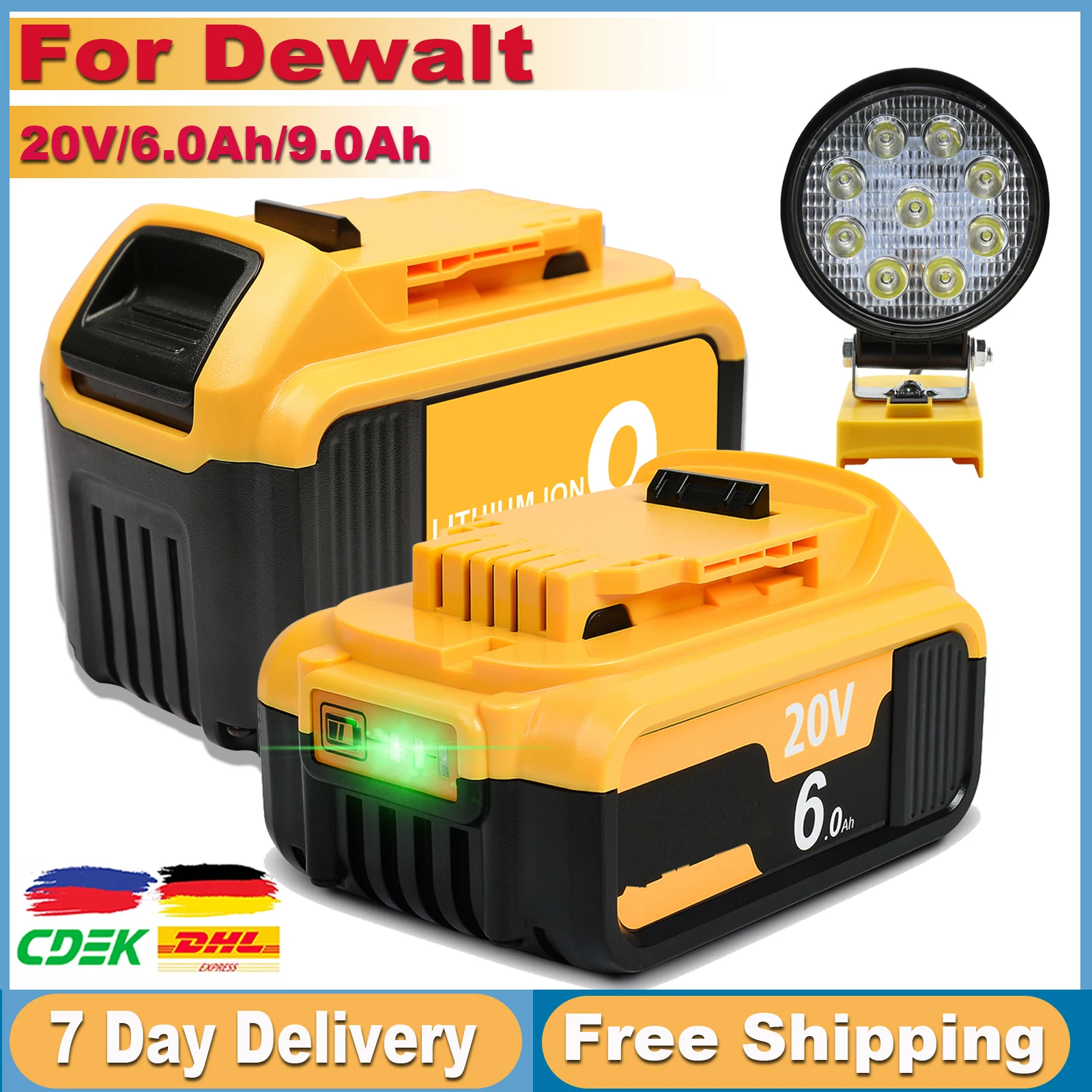 Сменный аккумулятор для Dewalt DCB200, литий-ионные аккумуляторные батареи для электроинструментов DCB206, DCB207, DCB204 MAX, 20 в, 6,0 Ач