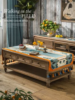 Coffee Table Tablecloth Plant Flower Light Luxury Plush American Printed European Style Sideboard  Dressing Table Cover Towel