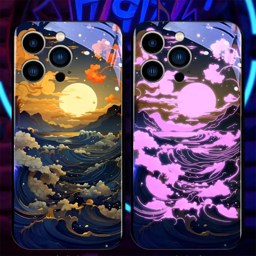Galaxy Eternal Night Sound Control LED Cases Luminous Glass Cover For iPhone 15 14 13 12 11 Pro Max XR XS Plus 6 7 8 SE2020