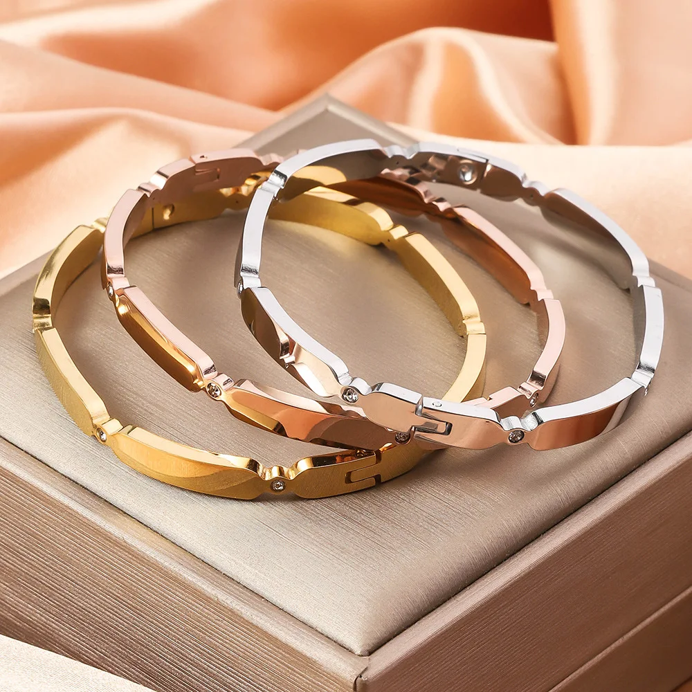 Popular Egg Shaped Zircon Inlaid Stainless Steel Women's Bracelet With Buckle Fashion Party Hand Accessories 2