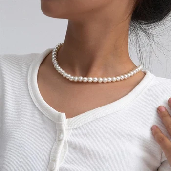 Classic Elegant White Pearl Chokers Necklace For Women Men Wedding Banquet Necklaces Vintage Beads Handmade Jewelry Party Gift 2