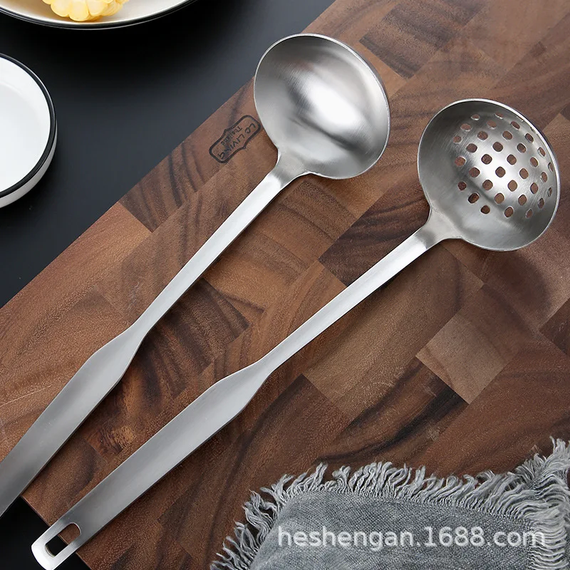 Commercial long handle hot pot spoon stainless steel soup spoon leaky spoon  golden two in one