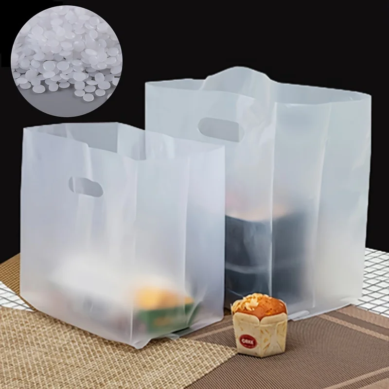 50 Stück transparente Kunststoff-Geschenktüten mit Griffen – Backverpackungsbeutel, Konditorei, Desserts, Gebäck, verdickte Verpackung – Detail 1
