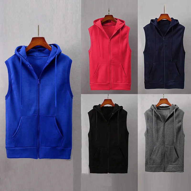 

2022 Fashion Men Sleeveless Coat Simple Solid Hooded Waistcoat Slim Jacket Blouse Tops Shirt Personality High Quality Comfy Vest