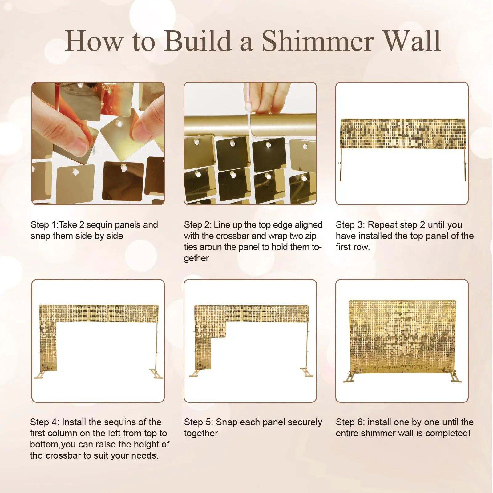 Description Picture 4 of item120-24PCS Shimmer Wall Panels Backdrop Square Glitter Sequin Panel Party Background Favor for Birthday Party Wedding Event Decor