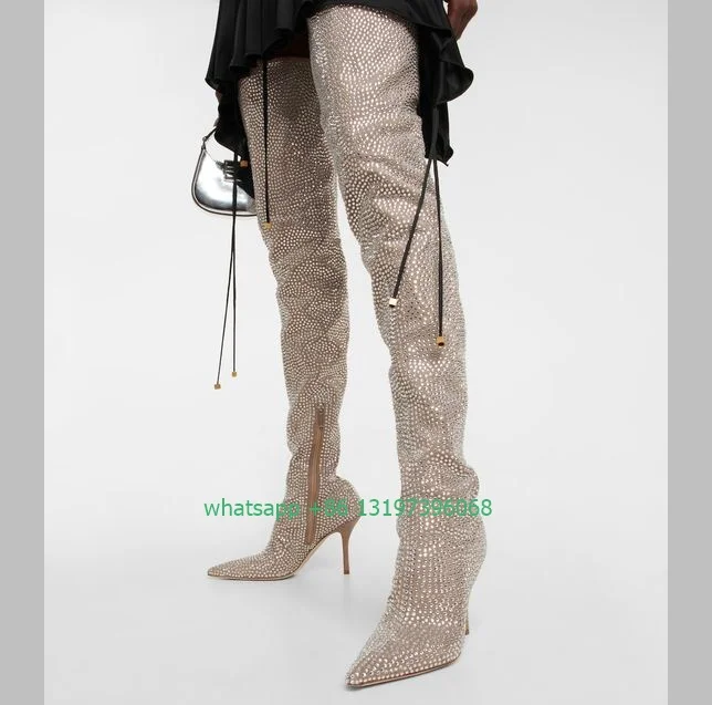 Richealnana Botas Altas Hasta La Rodilla Para Mujer, Con Diamantes De Imitación