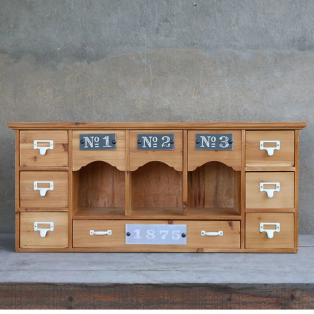 Természetes Fenyő Szilárd Fa Úszó Fali Szekrény Mini Mellkas 10 Fiókos Kávéállomás Tároló Otthoni Dekoráció - Image 5