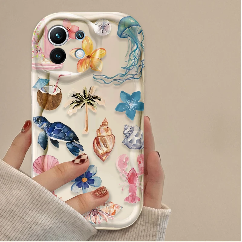 Ocean Animals Clear Silicone Phone Case - Blue & Pink Design