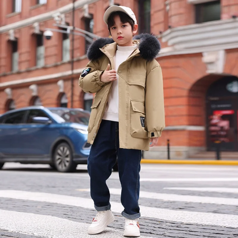 

Детский пуховик, новинка 2023, зимнее плотное пальто средней длины для мальчиков и подростков и младенцев, Прямая поставка