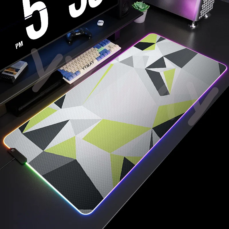 

Large RGB Mouse Pad Geometry Gaming Mousepad LED Mouse Mat Gamer Mousepads PC Desk Pads RGB Keyboard Mats XXL 35.4x15.7in