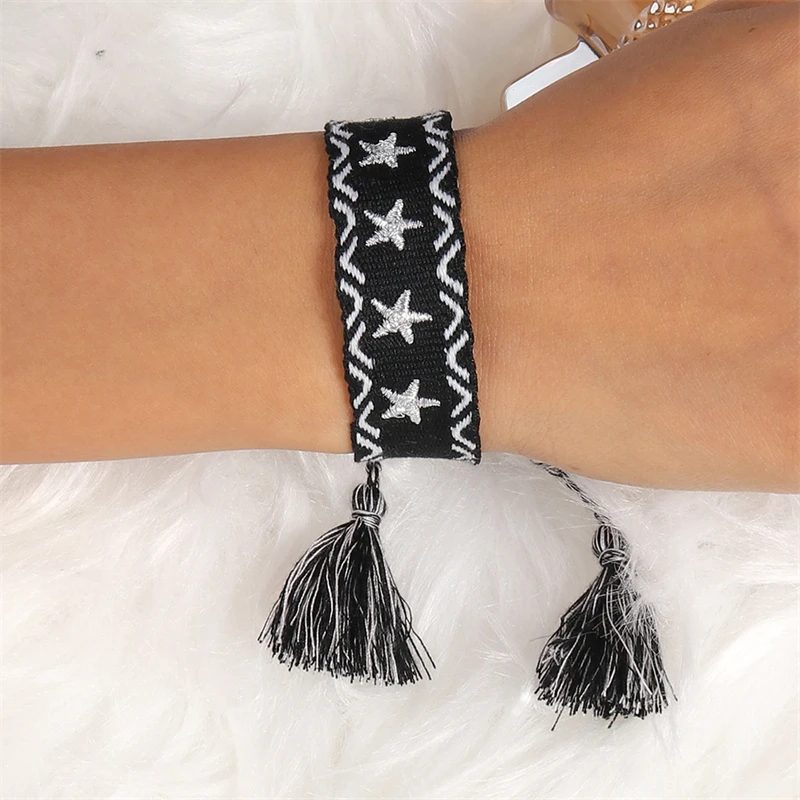 Böhmen Stickerei Stern Quaste Armband für Frauen handgemachte verstellbare Seil geflochtene Armbänder Mädchen Party Urlaub Schmuck Geschenke – Detail 5