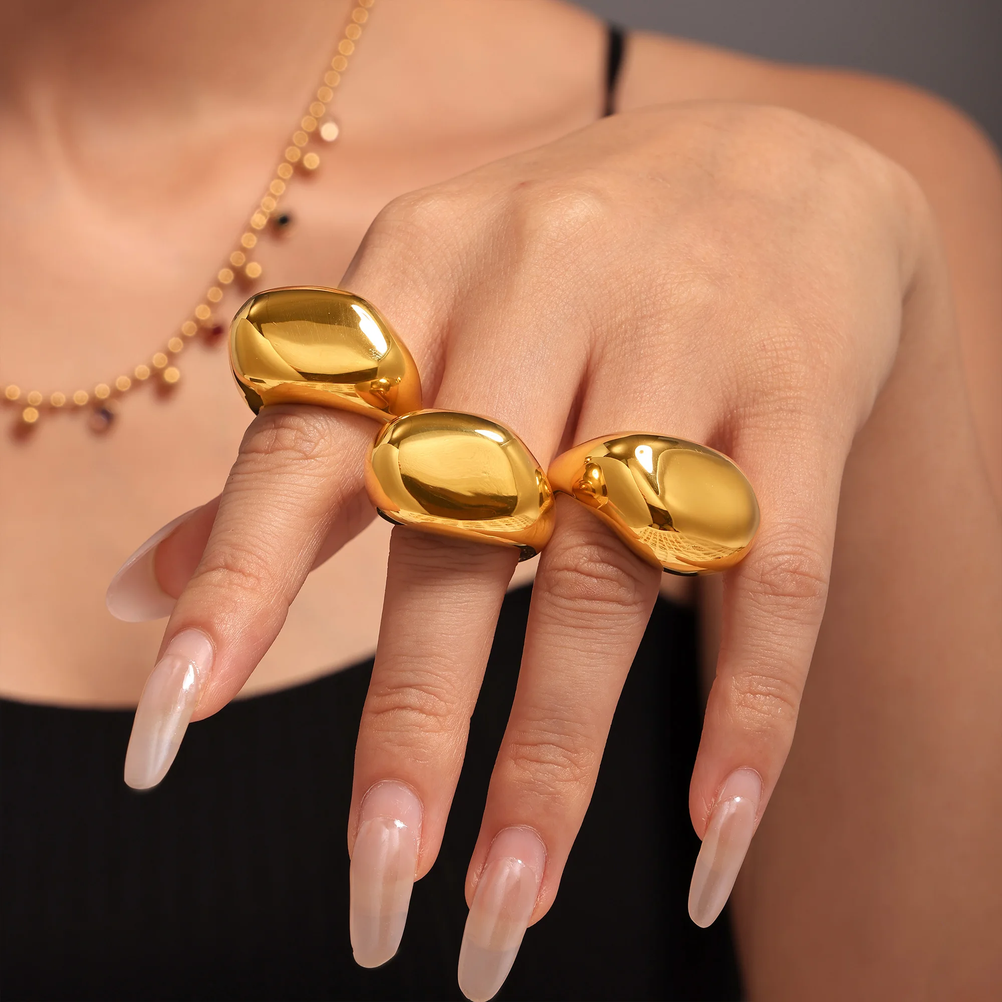 Anelli irregolari lisci da donna, placcati oro 18 carati, impermeabili, anti-ossidazione, minimalisti, in acciaio inossidabile, gioielli estetici.