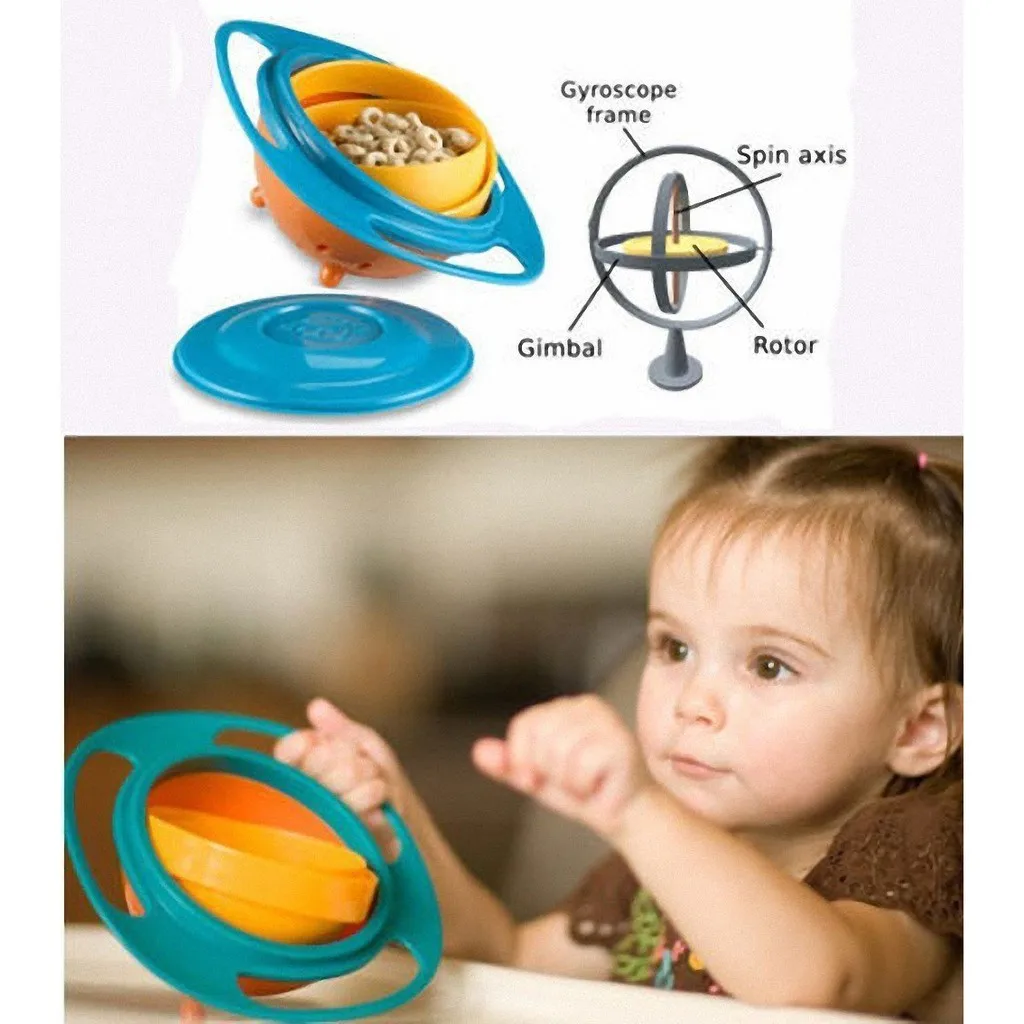 360 Rotate Baby Gyro Feeding Bowl Anti Non Spill Food silicone bowl