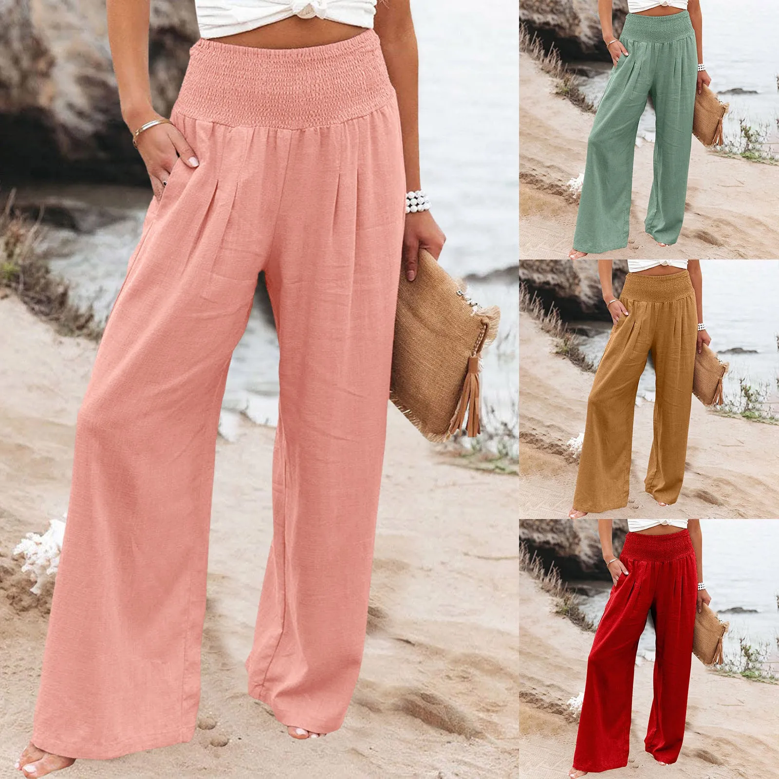 

Linen Pants For Women High Waisted Wide Leg Loose Fit Palazzo Pants Casual Beach Trendy Trouses Trousers Basic Daily Casual