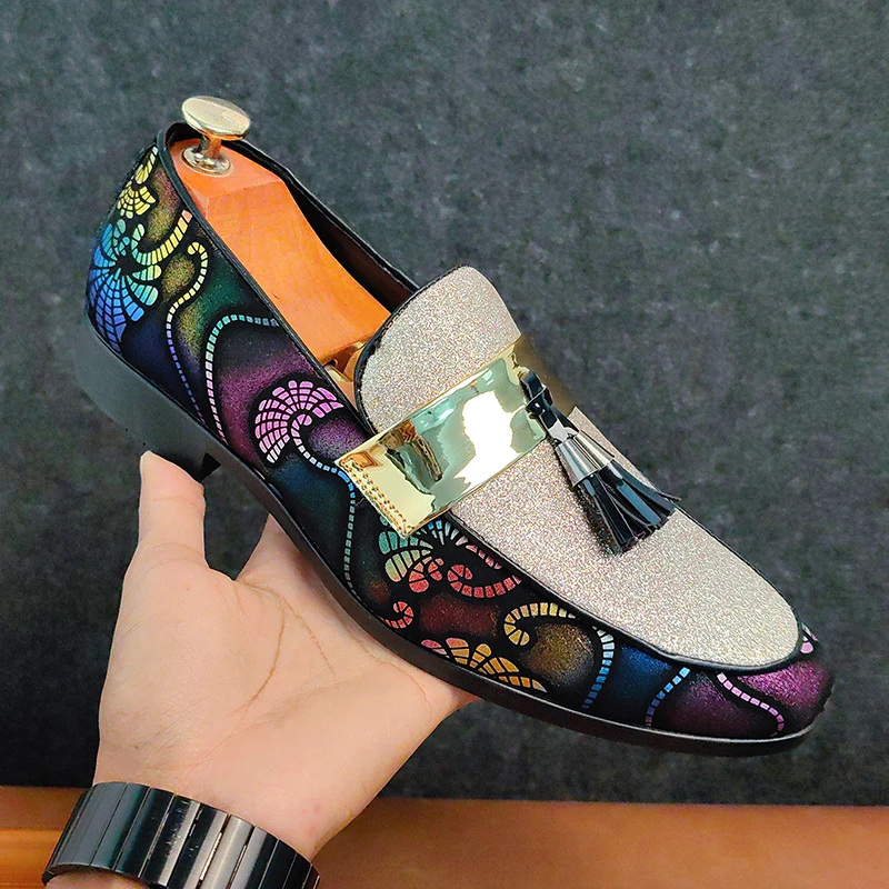 Spring Business Men Dress Shoes Gold Blue Adult Footwear Slip-on Man Party Formal Shoes Plus Size Casual For Men Sneakers