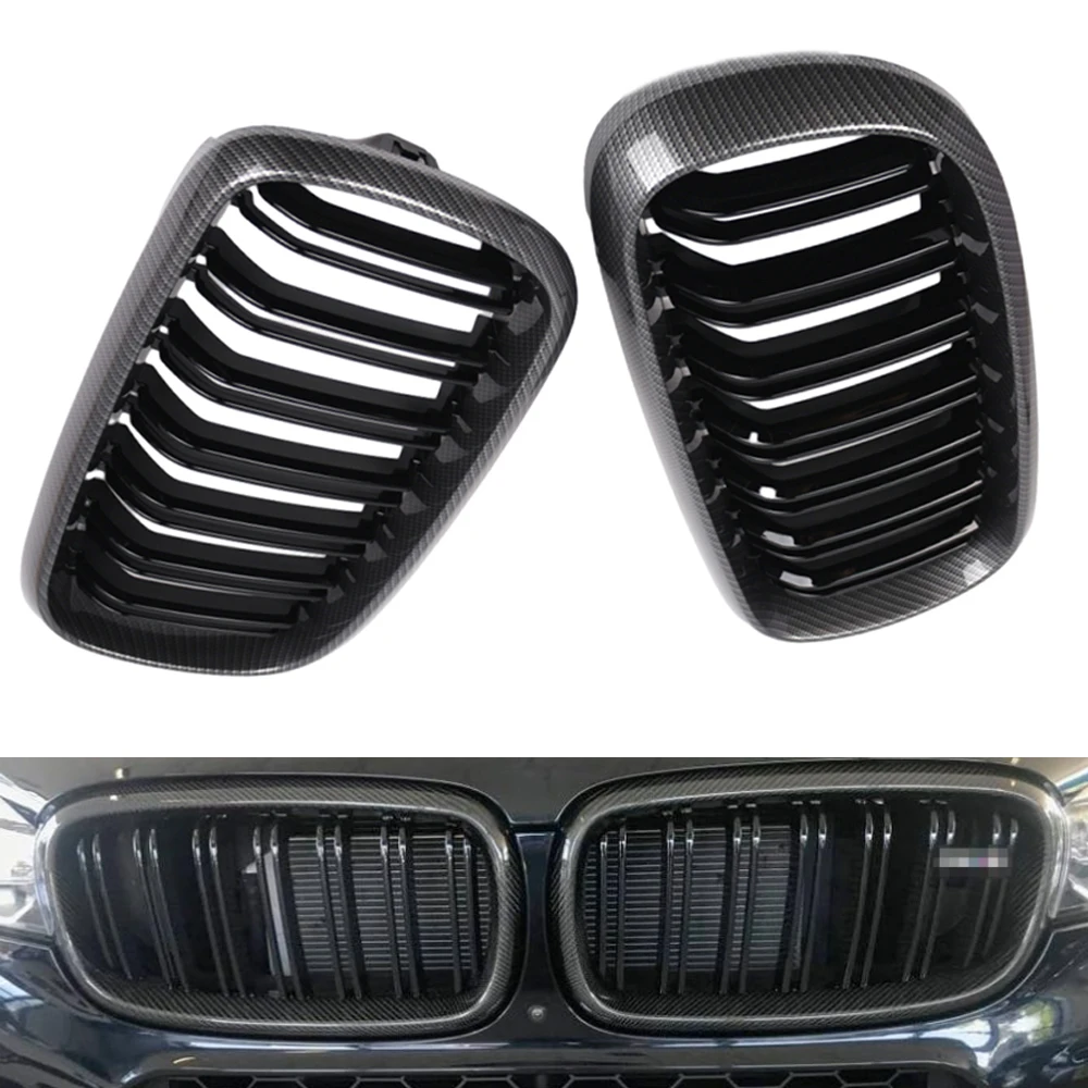 2Pcs Carbon Fiber Front Hood Grille for BMW 2015-2018 X5M F85 X6M F86 14-18 X5 F15 X6 F16 51117294486 51117294485 51712334710