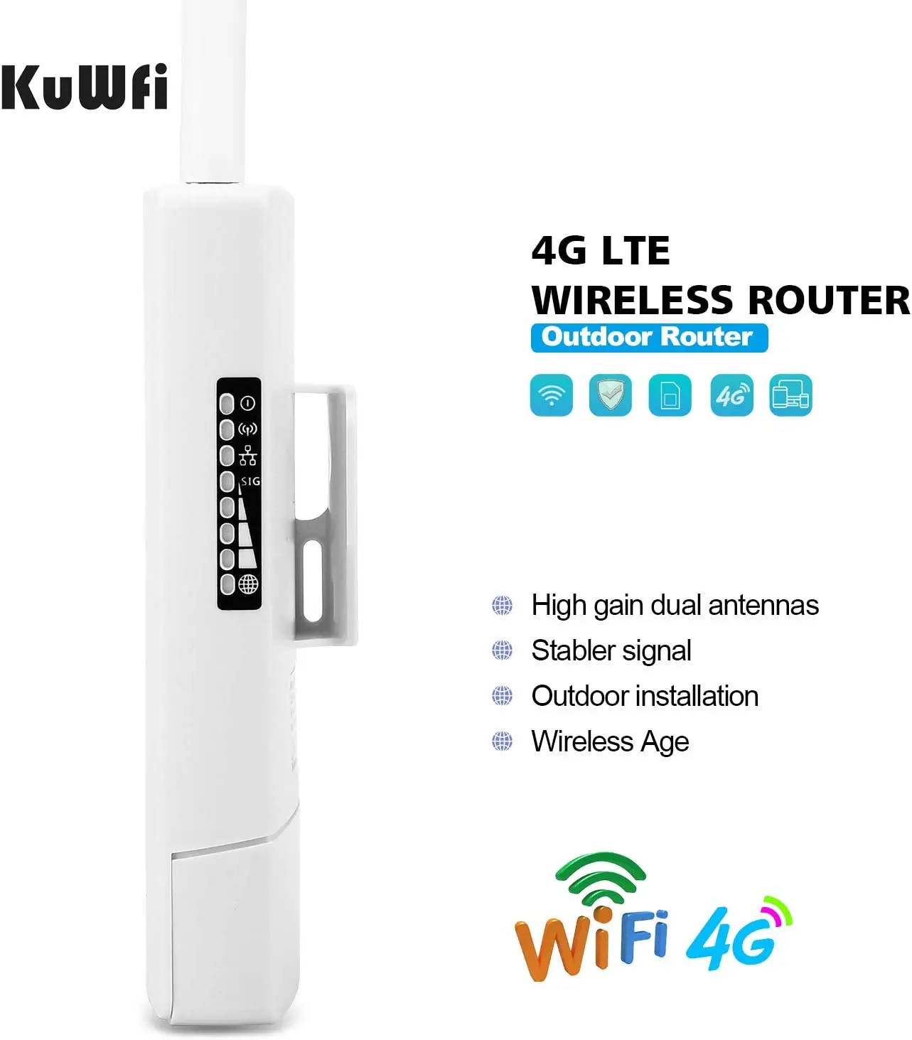 Kuwfi-roteador sem Fio ao ar Livre com Cartão Sim Impermeável Home Hotspot 4g Lte Cobertura Wifi Rj45 Wan Lan 150mbps - Imagem 6