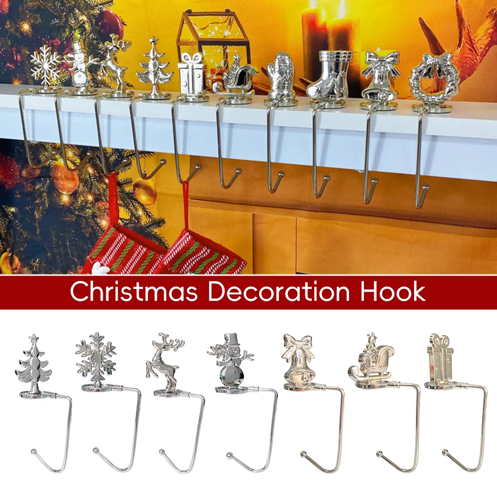 2026 New Year Christmas Fireplace Hooks for Hanging Stockings Metal No Glue Table Edge Hooks Decorative Quick Setup Home Hooks