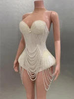 Luxury Pearls Beading Sexy Halter Backless Bodysuit Evening Party Performance Costume Bar Nightclub Singer Dancer Stage Wear - Image 2