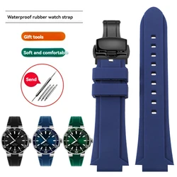 Enhanced Diving Sport Silicone Watch Strap - Modified Convex Rubber Watchband, Men's Waterproof Strap - 24x12mm (Blue - black B)