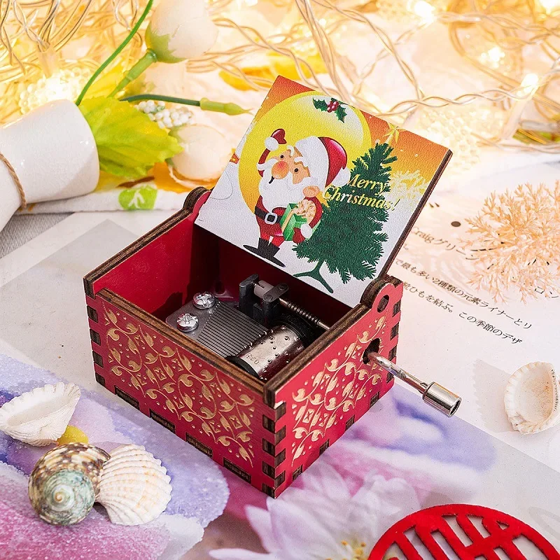 Wooden Hand Crank Music Box, Merry Christmas Theme, Jurassic Park Music Box, To My Girlfriend, Christmas Gift, New Year 5