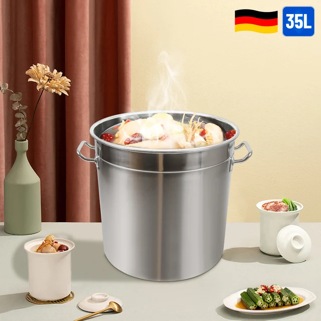Pentola per zuppa in acciaio inossidabile da cucina da 35 litri Pentola per zuppe Stufato con coperchio 1