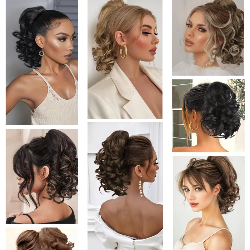 12inch Synthetic Wavy Hair Ponytail Extensions Wig Roman Curl Claw Clip Ponytail Hairpiece with Drawstring for Women Daily Party