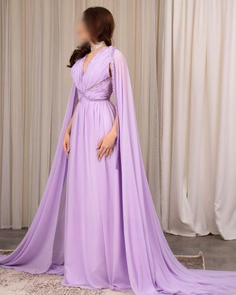 

Merida Chiffon Beads Sequins Prom Dresses Watteau Train Ruched A-Line Floor-Length Saudi Arabia Elegant Party Dresses 2023