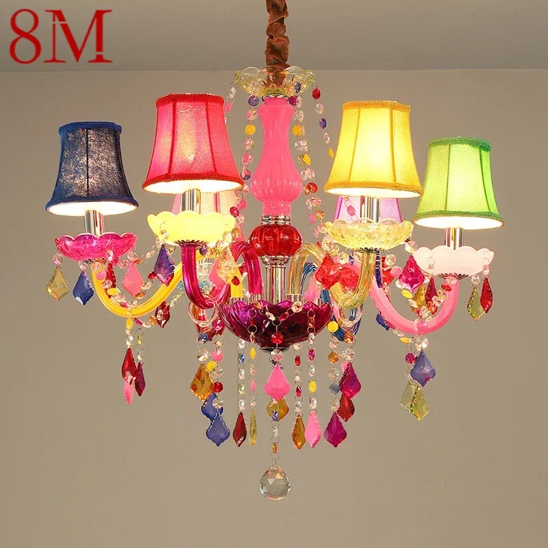 

8M European Style Crystal Pendent Lamp Pink Girls' Room Candle Lamp Luxurious Living Room Restaurant Bedroom Villa Chandel