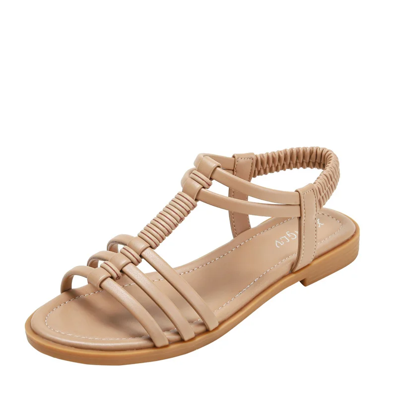 Women's Sandals Summer 2024 New Casual PU Non-Slip Soft Gladiator Beach Hollow Out Open Toe Roman Shoes Woman Flat Heels Ladies