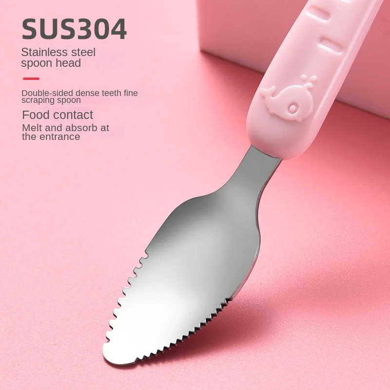 Baby Food Feeding Spoon Stainless Steel Scraping Silicone Soft Spoon Infant Tableware Utensil With Box Children Toddler Cutlery