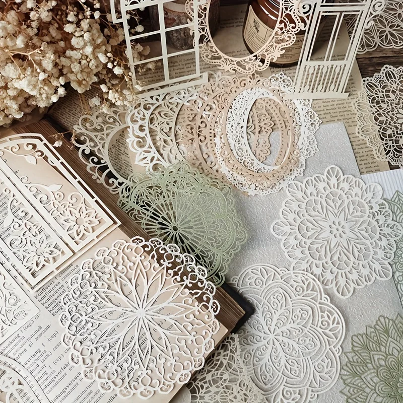 Decorative Scrapbooking Diary Album Vintage Lace Hollow Material Paper DIY Junk Journal Decoration Party Favor 10pcs/pack