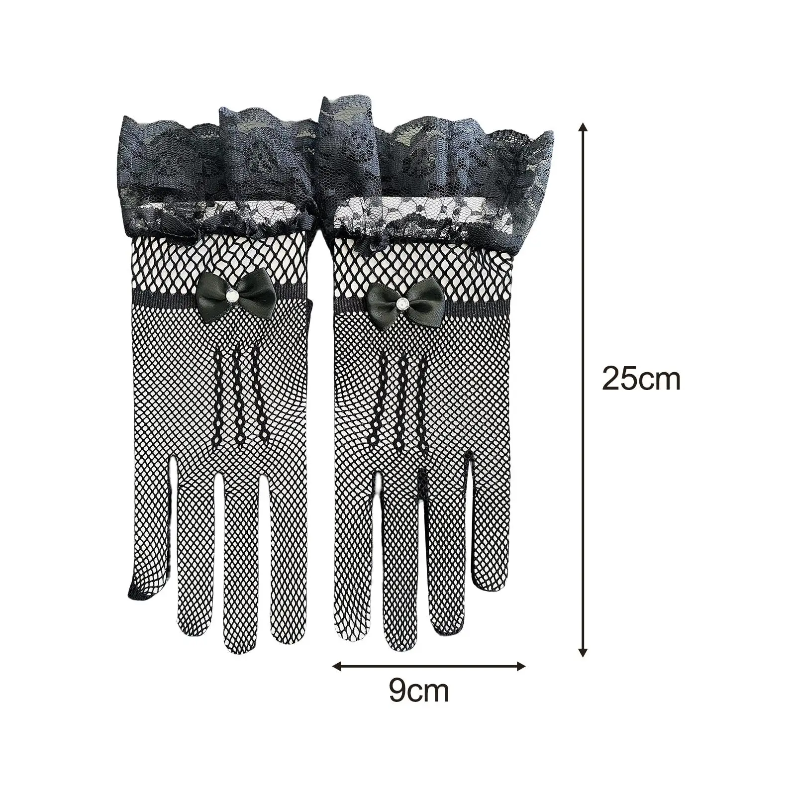 

Ladies Short Lace Gloves Full Finger Tulle Wrist Length for Dinner Evening