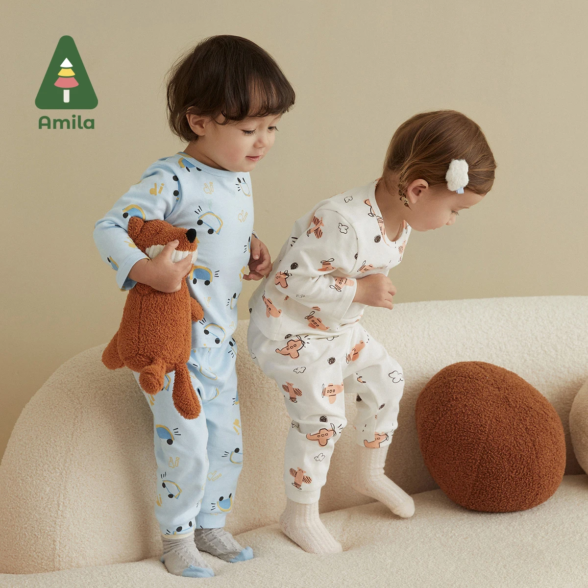 Amila Baby Underwear Set Autumn New Cartoon Full Print Cotton Soft Warm Kid Suit Girls and Boys Children's Clothes Cute