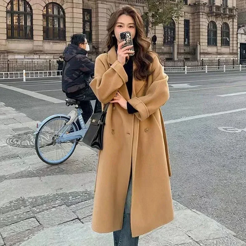 

Elegant Thick Warm Single-breasted Candy Color Mid Length Coat Korean Fashion Streetwear Outerwear Casual All-match Coats X1080