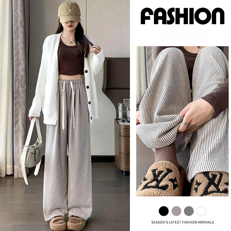 2025 Maternity Wide Legs Trousers Striped Cashmere Pants Long Loose Casual Pregnant Woman Belly Pants High Lady Clothes 105cm 2
