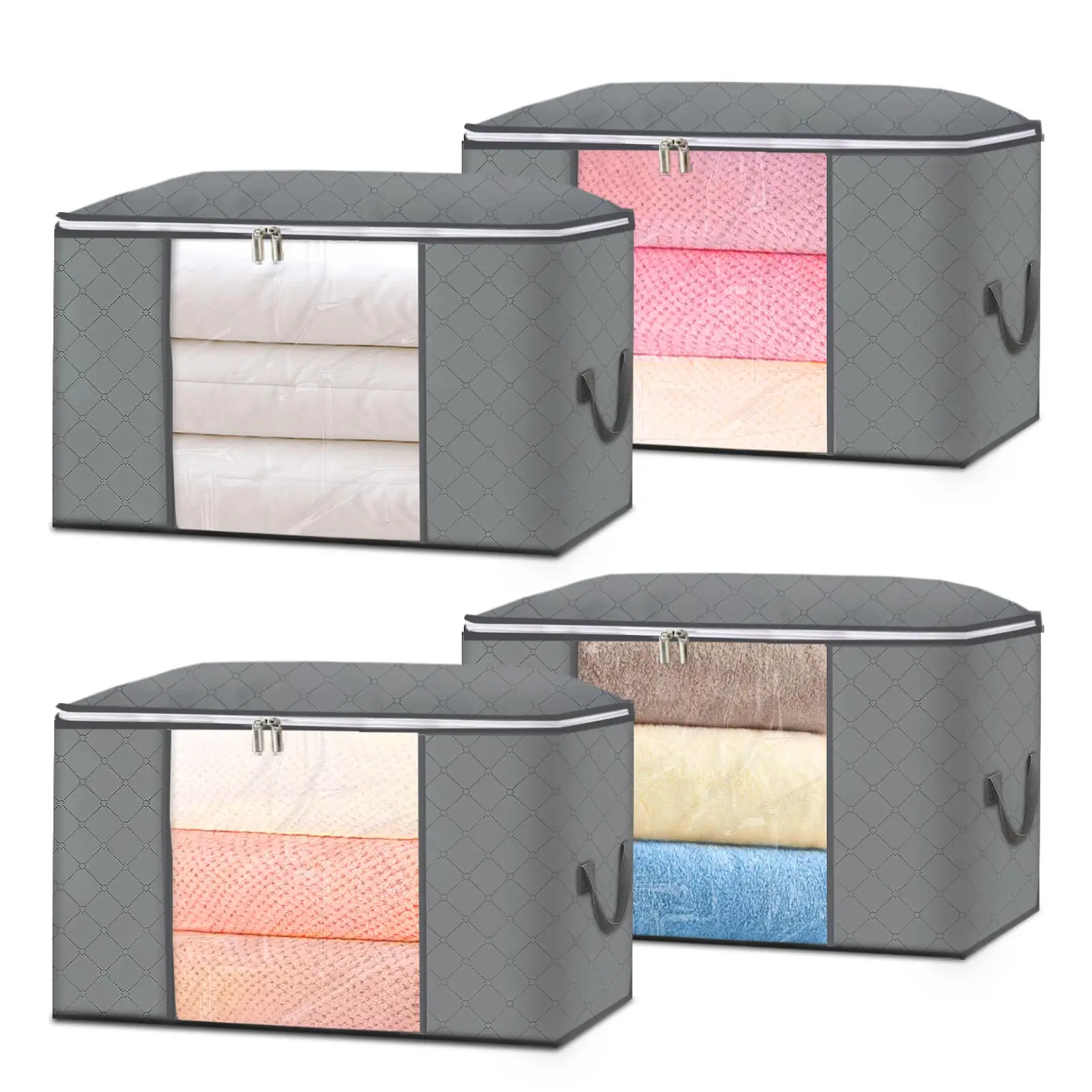 

Ceither Foldable Comforter Storage Bag 4 Pack Large Capacity Organizer For Clothes With Handles Visible Window Storage Box